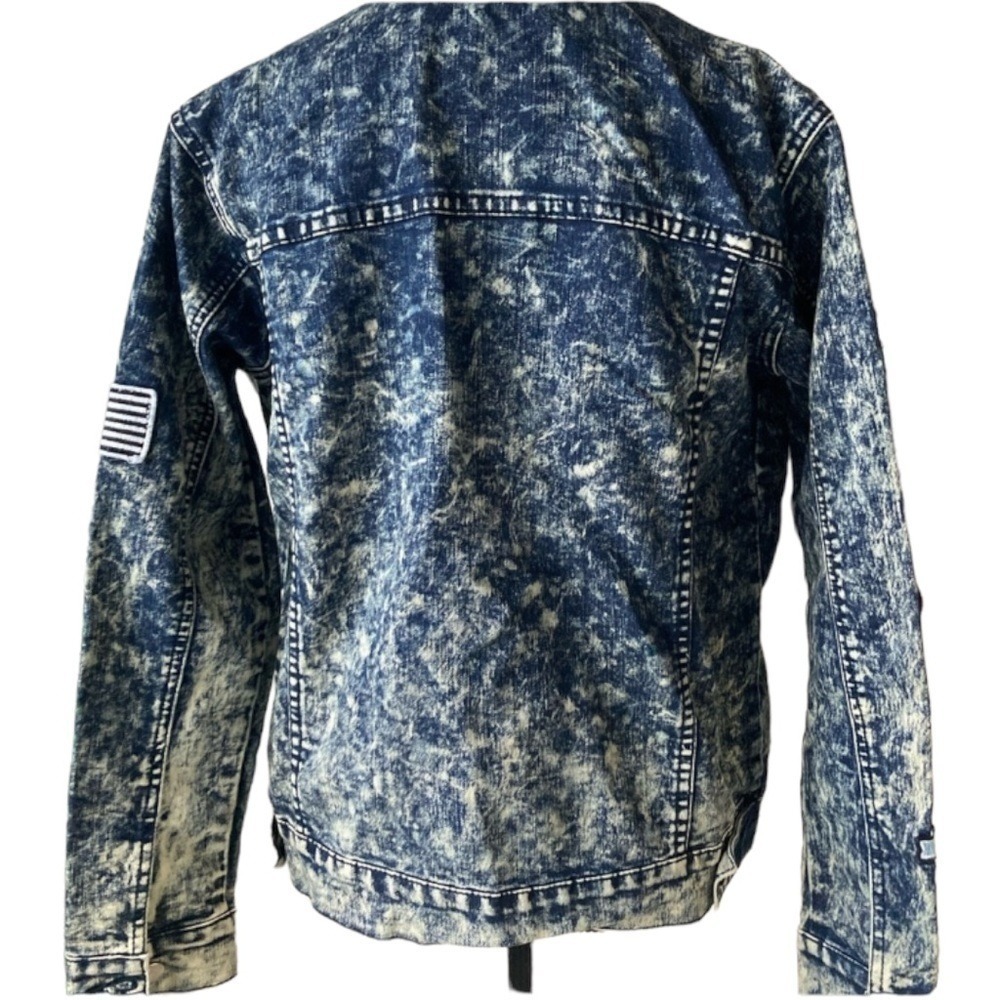 Forever 21 Mens Acid Wash Denim Jacket Blue Patches Streetwear Small BB009 - Picture 2 of 8